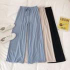 Plain Lace-up Wide-leg Pants