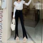 Mid-waist Slit Flared Jeans