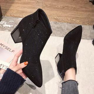 Embellished Pointed Block Heel Ankle Boots
