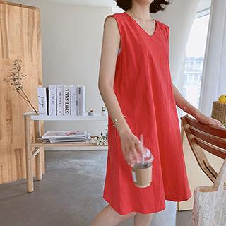 Sleeveless Linen Blend Dress Scarlet - One Size