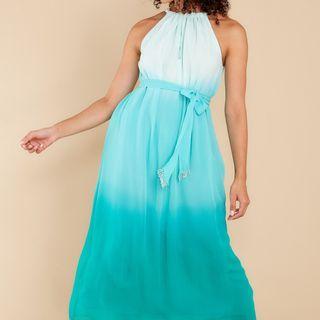 Halter-neck Tie-waist Midi Shift Dress