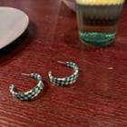Checker Acetate Open Hoop Earring 1 Pair - Green & White - One Size