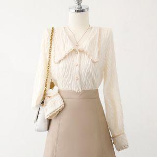 Two Tone Pleated Button-up Shirt