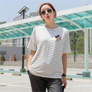 Mickey Mouse Embroidered Stripe T-shirt