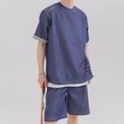 Embroidered Stitch Short Sleeve Tee / Straight Leg Shorts
