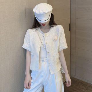 Short-sleeved Jacket With Flower Almond - One Size