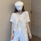 Short-sleeved Jacket With Flower Almond - One Size