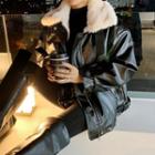 Belted Faux-fur Pleather Jacket