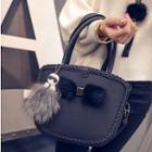 Furry Bow Accent Tote With Shoulder Strap