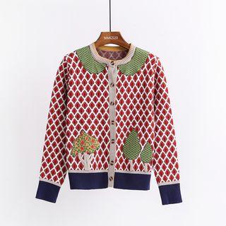 Embroidered Knit Cardigan Red - One Size