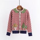 Embroidered Knit Cardigan Red - One Size
