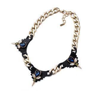 Fashion Elegant Plated Gold Geometric Necklace With Blue Cubic Zircon Golden - One Size