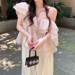 Cap-sleeve Chiffon Top Almond - One Size