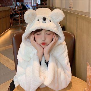 Bear Ear Accent Hooded Button Coat