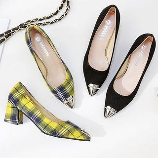 Faux Suede Plaid Pointed Pumps