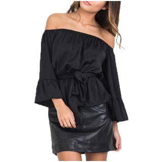 Flounced Off-shoulder Long-sleeve Top