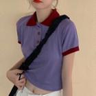Contrast Color Short-sleeve Cropped Polo Shirt