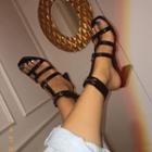 T-strap Belted-detail Kitten-heel Sandals