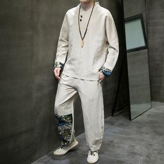 Set: Linen Blouse + Straight-leg Pants