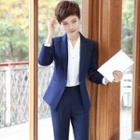 Slim-fit Blazer / Pencil Skirt / Dress Pants / Long-sleeve Blouse / Set