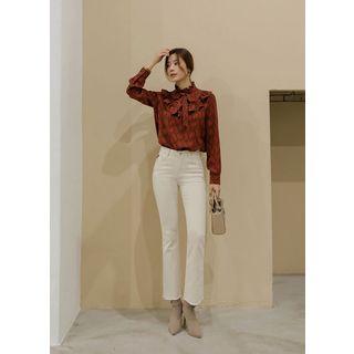 Embroidered Patched Boot-cut Pants