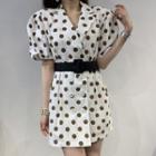 Dotted Puff-sleeve Mini Collared Dress