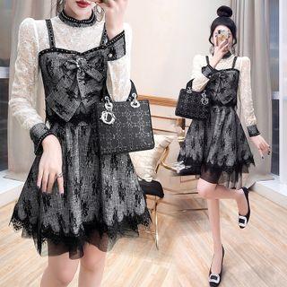 Set: Mock Two Piece Blouse + A-line Skirt