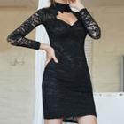 Long-sleeve Cutout Mini Lace Sheath Dress