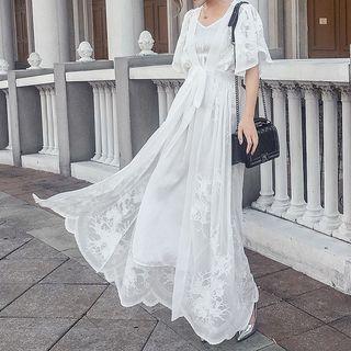 Short-sleeve Lace Maxi Sundress