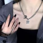 Rectangle Checker Pendant Alloy Necklace Silver & Black & White - One Size