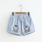 Animal Embroidery Striped Shorts