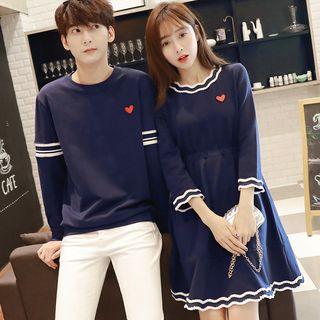 Couple Matching Heart Sweatshirt / 3/4-sleeve A-line Dress