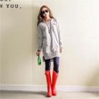 Long-sleeve Slit-hem Pocket-front Pullover Dress