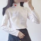 Embroidered Mock-neck Long-sleeve T-shirt