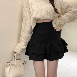Ruffle Hem Corduroy Mini A-line Skirt