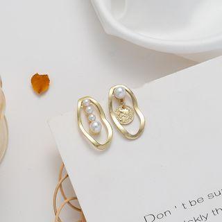 Faux Pearl Alloy Asymmetrical Dangle Earring 1 Pair - 925silver Earrings - Gold - One Size