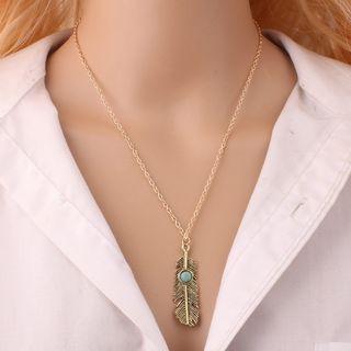 Blue Feather Chain Necklace