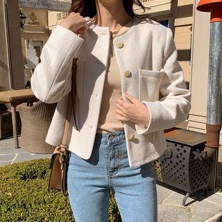 Dual-pocket Wool Blend Tweed Jacket Ivory - One Size