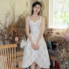 Set: Floral Print Camisole Top + Floral Print Midi A-line Skirt