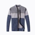 Fleece-lining Striped Knit Zip Jacket