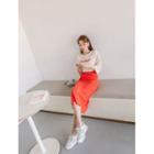 Plus Size Letter Slit-side T-shirt