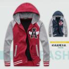 Print Hooded Snap-button Jacket
