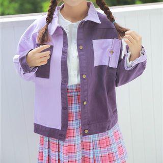 Color Block Lettering Buttoned Jacket