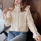 Long-sleeve Mesh Panel Lace Shirt Beige - One Size