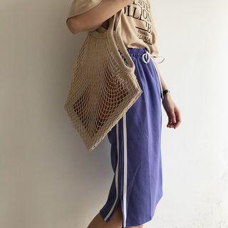 Contrast-trim A-line Midi Skirt