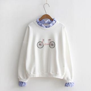 Bicycle Embroidered Mock Two-piece Sweatshirt