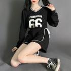 Long-sleeve Round-neck Numbering Sweatshirt / Bow Lace-up Shorts