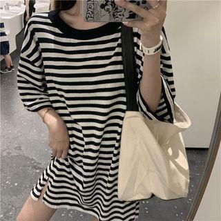 Striped Elbow-sleeve T-shirt T-shirt - Stripes - Black & White - One Size