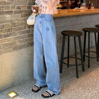 High-waist Rose Print Loose-fit Jeans