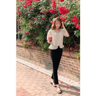 Square-neck Frilled Blouse Beige - One Size